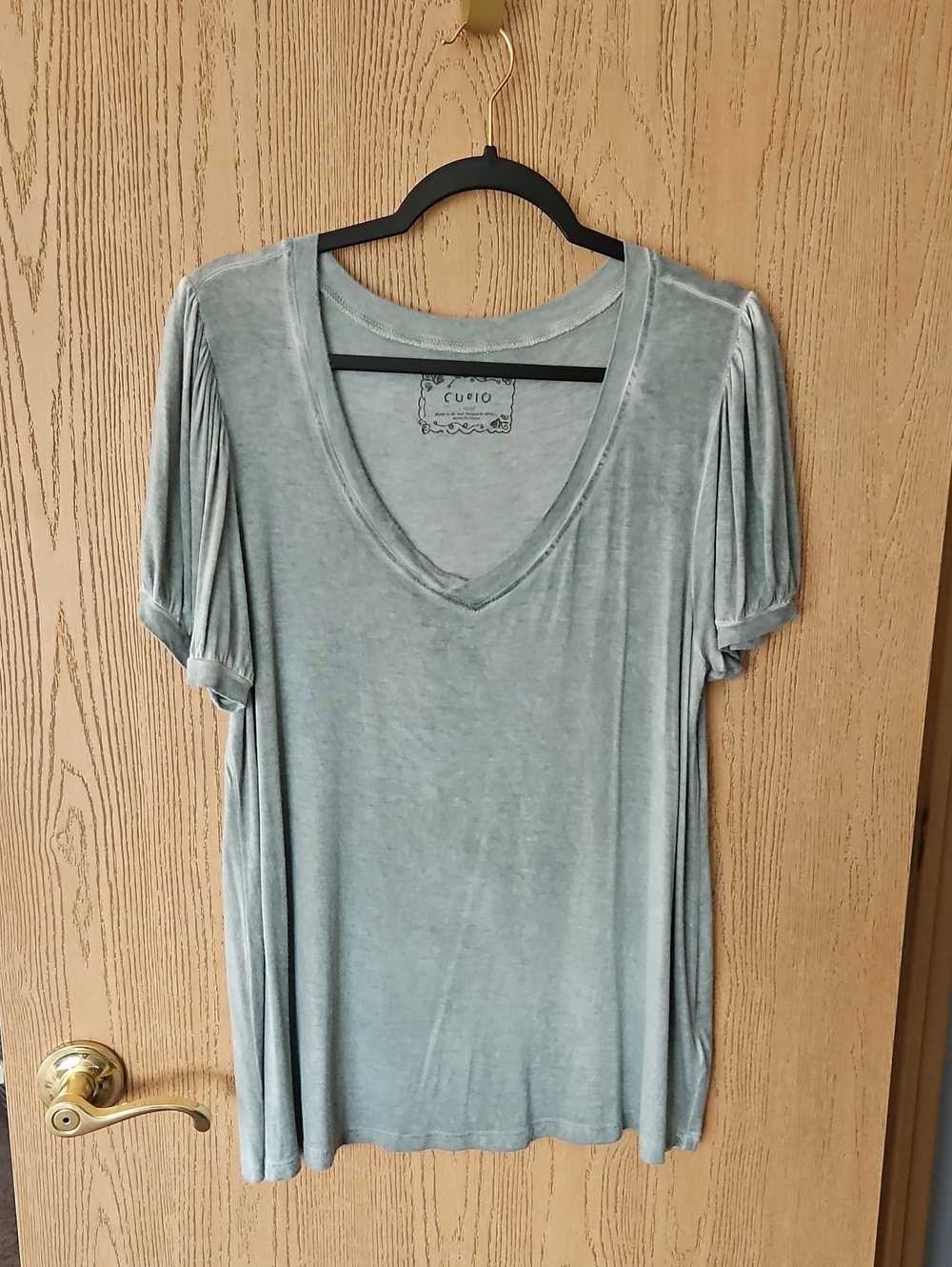 Cupio Washed Sage Green V-Neck Short Sleeve Tee